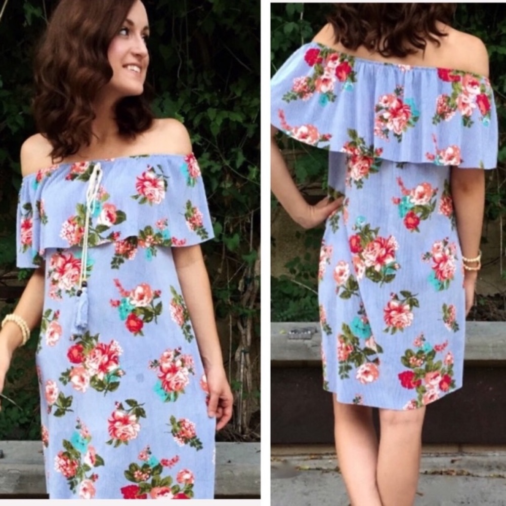 Ces Femme Purple Floral off the shoulder dress